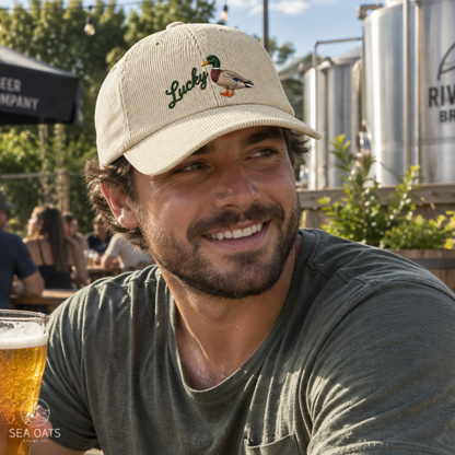 Lucky Duck Embroidered Corduroy Dad Hat