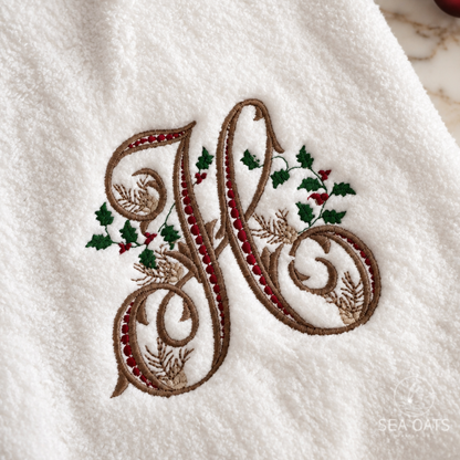 Monogrammed Christmas Initial Scallop Hand Towel