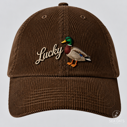 Lucky Duck Embroidered Corduroy Dad Hat