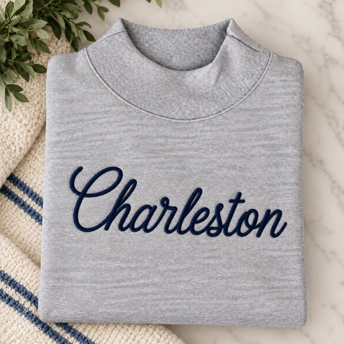 Personalized Embroidered Script Mock-neck Sweatshirt