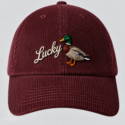 Lucky Duck Embroidered Corduroy Dad Hat