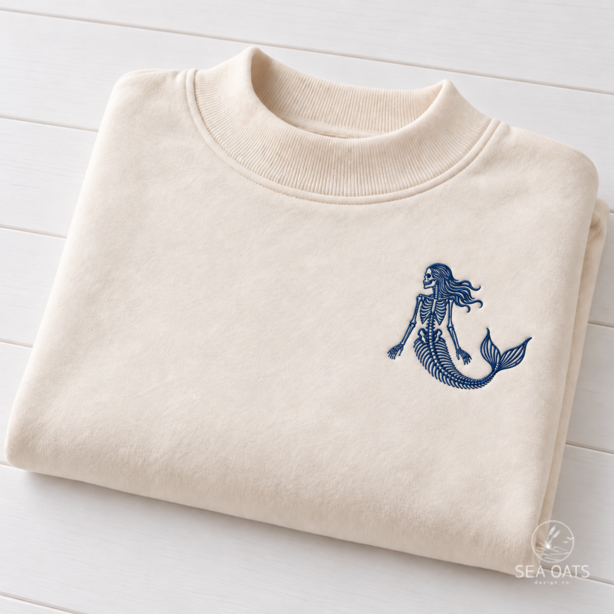 Embroidered Mermaid Skeleton Halloween Sweatshirt
