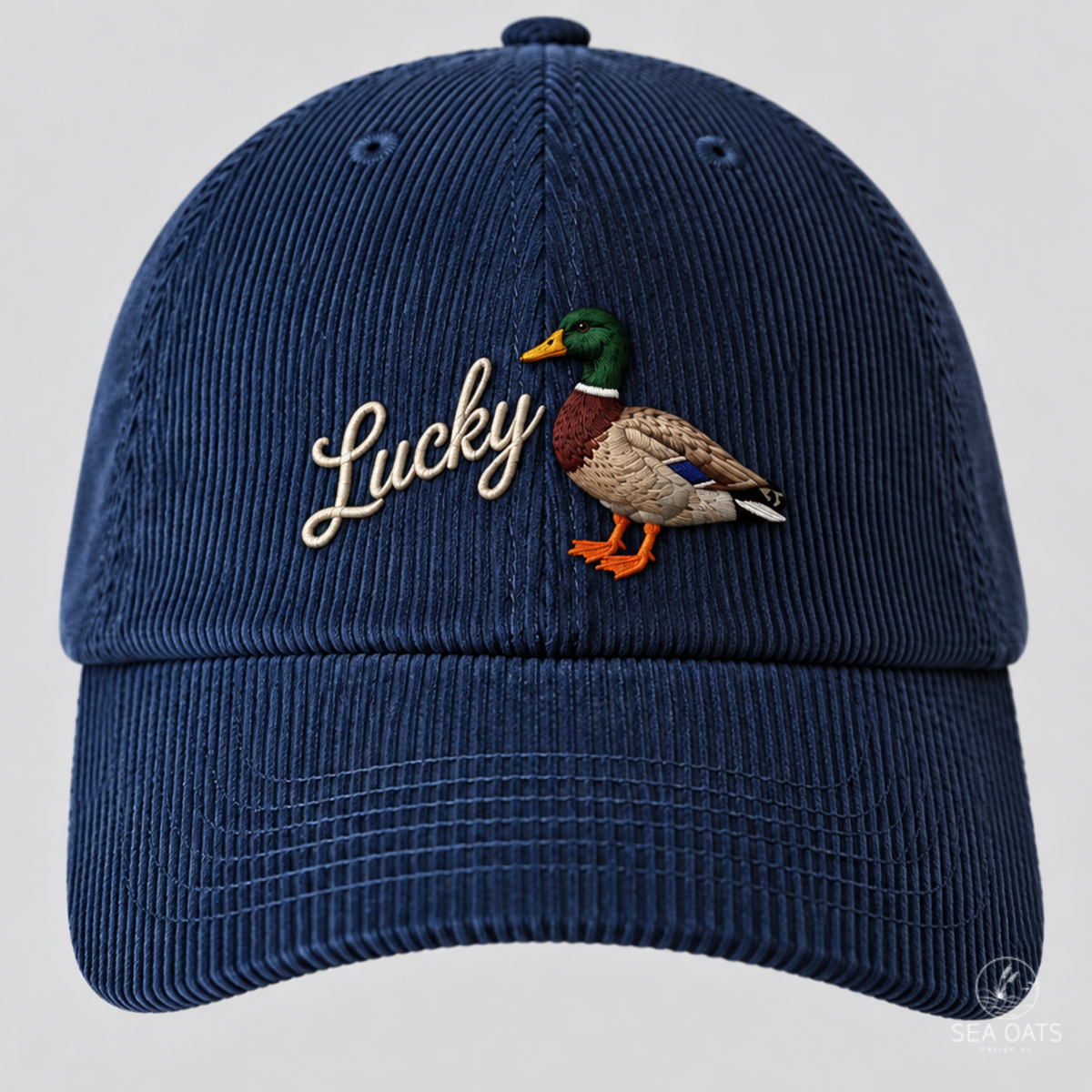 Lucky Duck Embroidered Corduroy Dad Hat