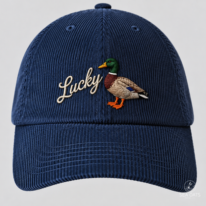 Lucky Duck Embroidered Corduroy Dad Hat