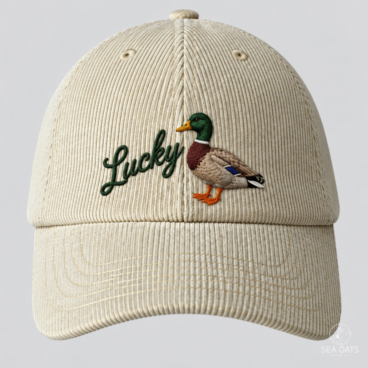 Lucky Duck Embroidered Corduroy Dad Hat