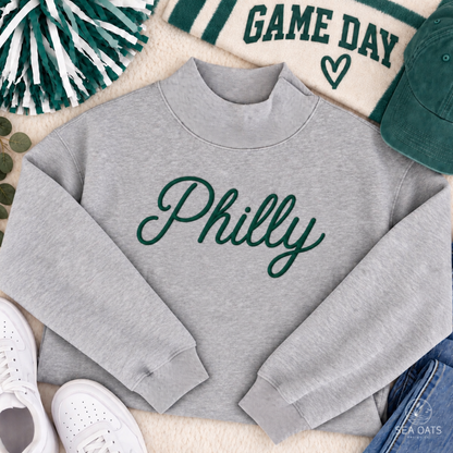 Personalized Embroidered Script Mock-neck Sweatshirt