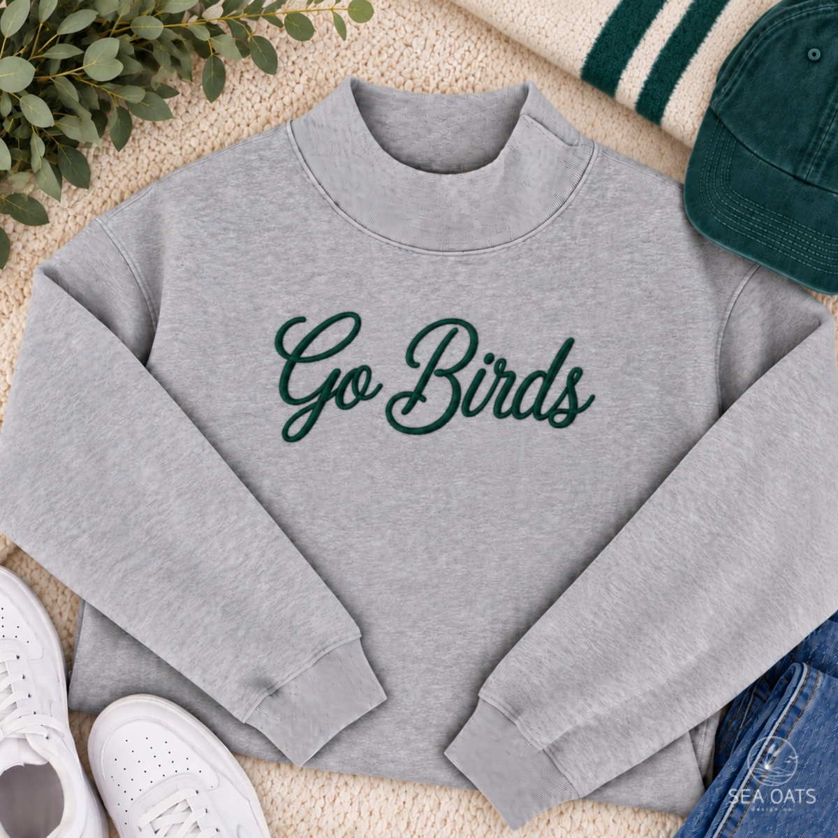 Personalized Embroidered Script Mock-neck Sweatshirt