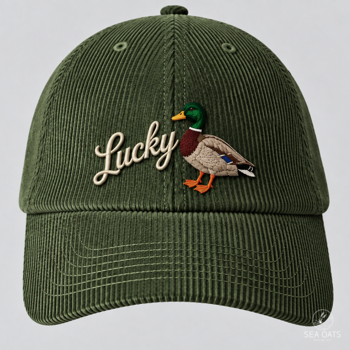 Lucky Duck Embroidered Corduroy Dad Hat