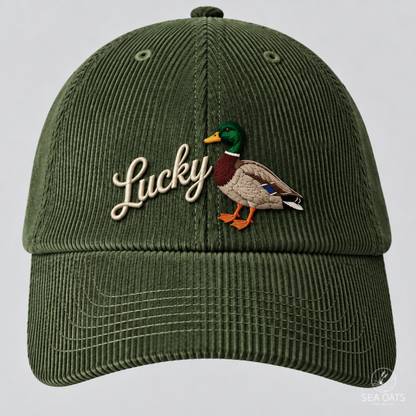 Lucky Duck Embroidered Corduroy Dad Hat