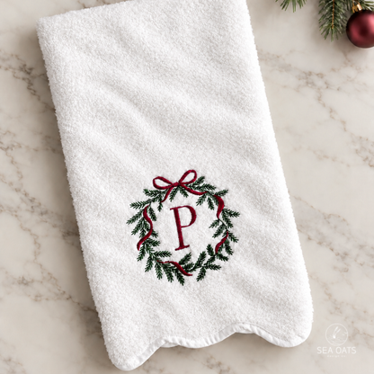 Monogrammed Christmas Scallop Hand Towel