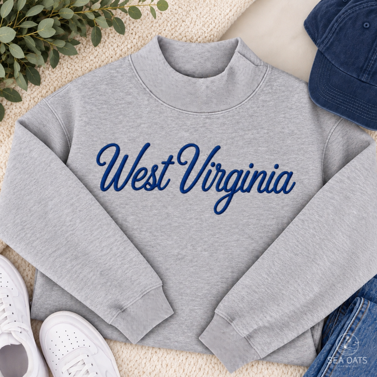 Personalized Embroidered Script Mock-neck Sweatshirt