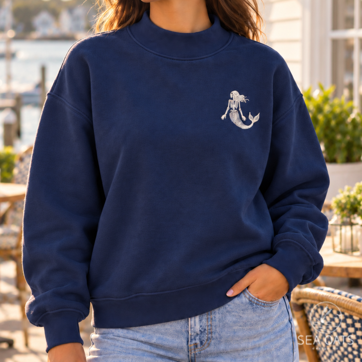 Embroidered Mermaid Skeleton Halloween Sweatshirt