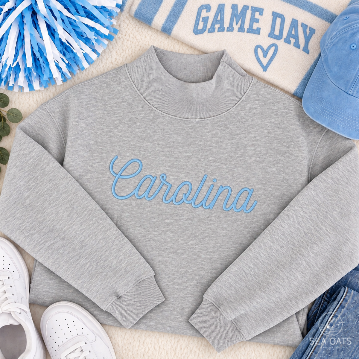 Personalized Embroidered Script Mock-neck Sweatshirt