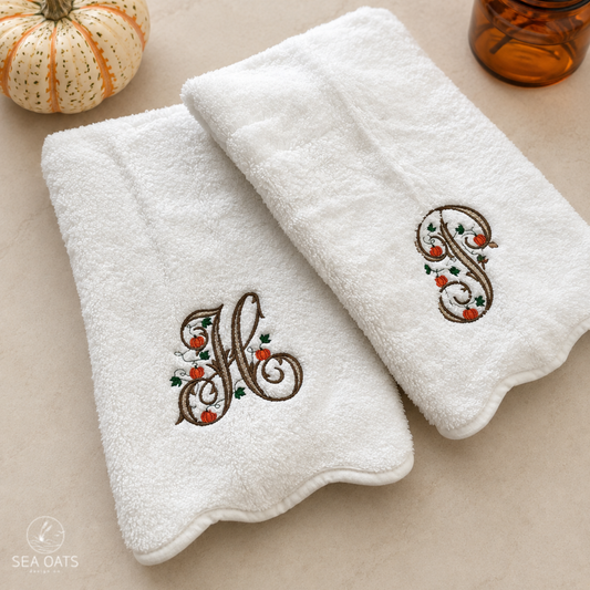 Monogrammed Pumpkin Initial Scallop Hand Towel