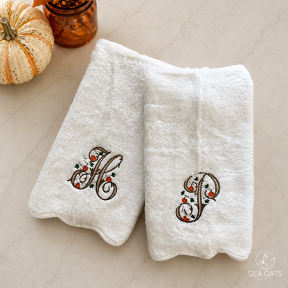 Monogrammed Pumpkin Initial Scallop Hand Towel
