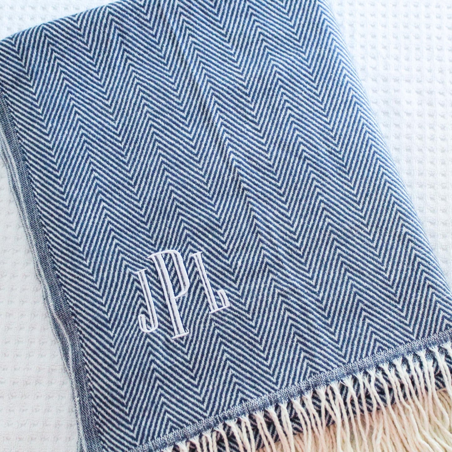 Personalized Faux Cashmere Herringbone Decorative Fringe Throw Blanket | Lightweight | Personalized Gift | Housewarming Gift | Wedding Gift