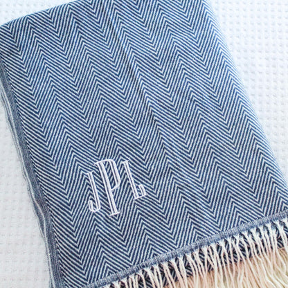 Personalized Faux Cashmere Herringbone Decorative Fringe Throw Blanket | Lightweight | Personalized Gift | Housewarming Gift | Wedding Gift