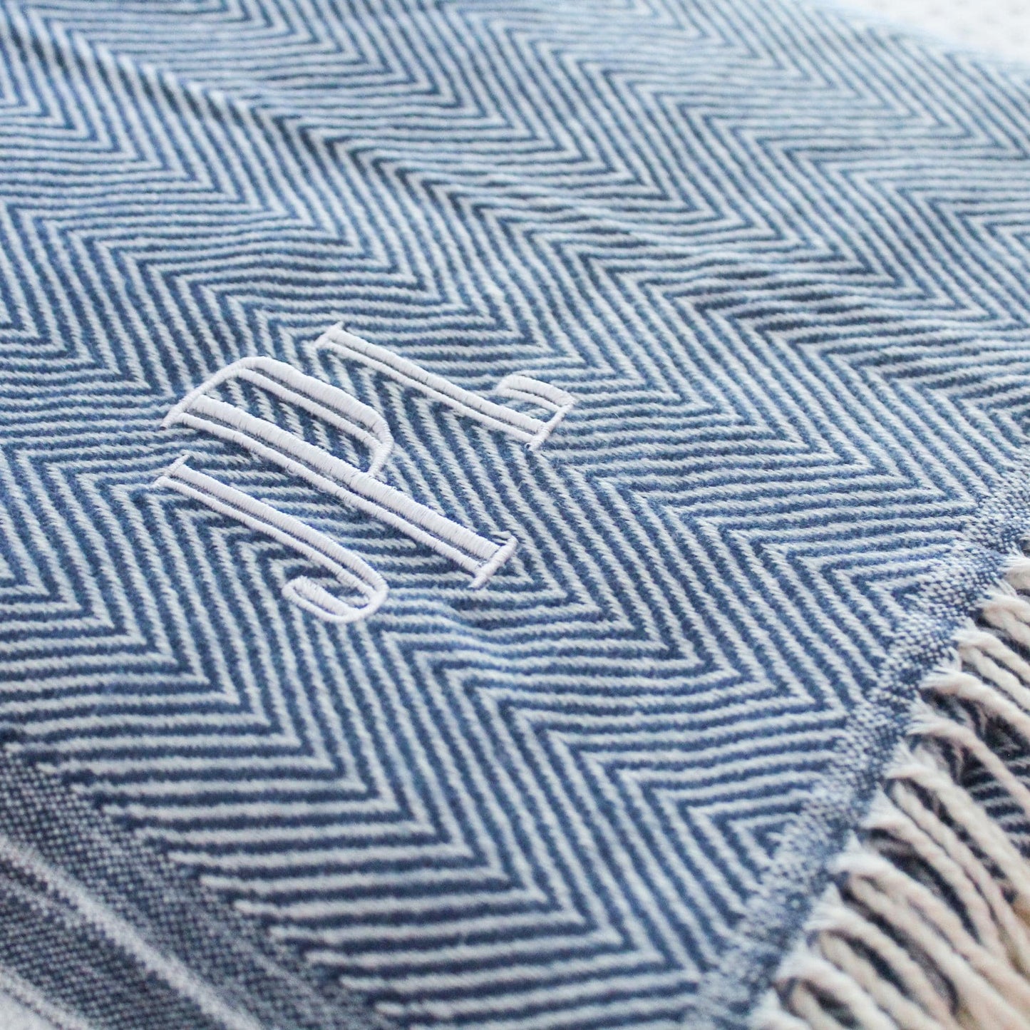 Personalized Faux Cashmere Herringbone Decorative Fringe Throw Blanket | Lightweight | Personalized Gift | Housewarming Gift | Wedding Gift