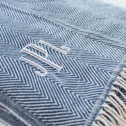 Personalized Faux Cashmere Herringbone Decorative Fringe Throw Blanket | Lightweight | Personalized Gift | Housewarming Gift | Wedding Gift