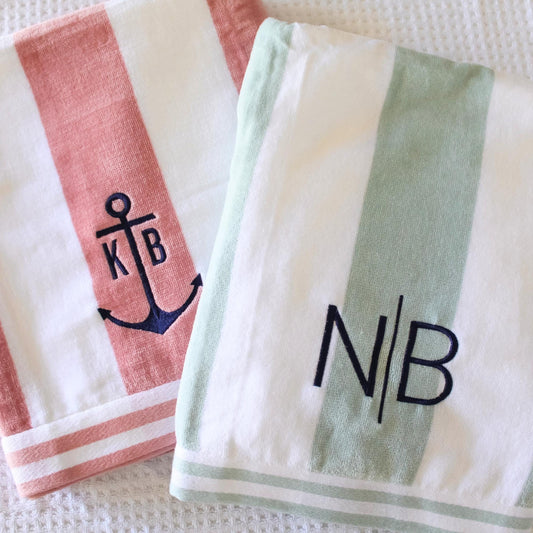 Personalized Embroidered Pastel Cabana Stripe Beach Towel