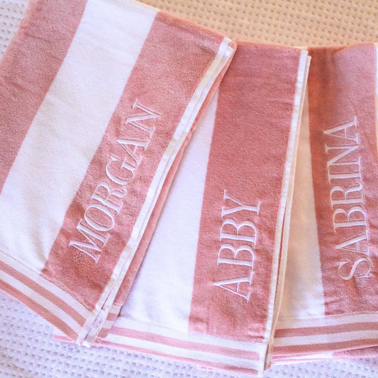 Personalized Embroidered Pastel Cabana Stripe Beach Towel