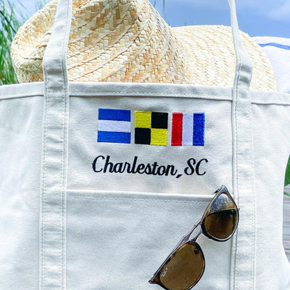 Monogrammed Nautical Flag Canvas Tote | Personalized Summer Bag | Nautical Flag Canvas Boat Tote Bag | Nautical Flag Letters | Monogram Tote