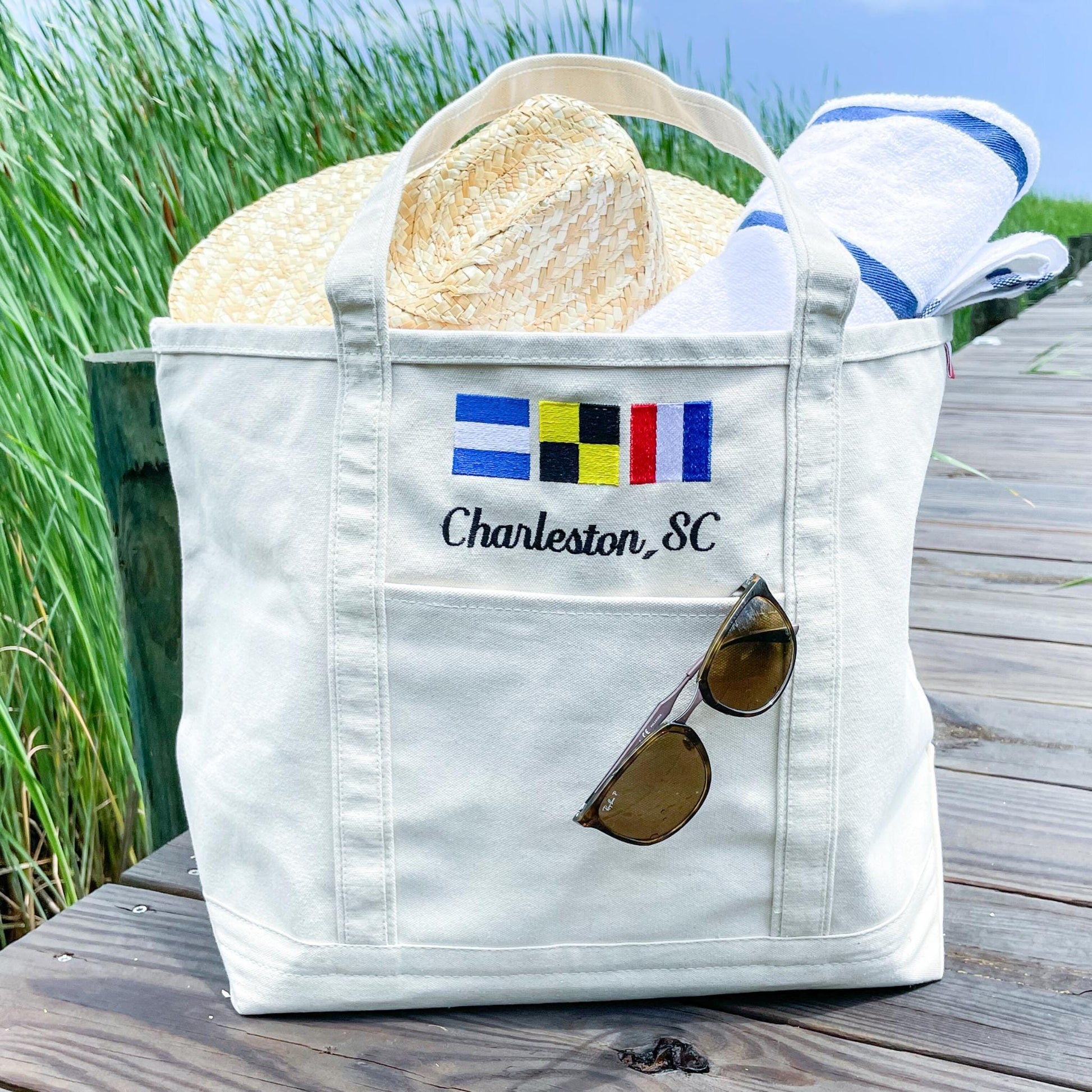 Monogrammed Nautical Flag Canvas Tote | Personalized Summer Bag | Nautical Flag Canvas Boat Tote Bag | Nautical Flag Letters | Monogram Tote