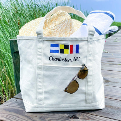 Monogrammed Nautical Flag Canvas Tote | Personalized Summer Bag | Nautical Flag Canvas Boat Tote Bag | Nautical Flag Letters | Monogram Tote