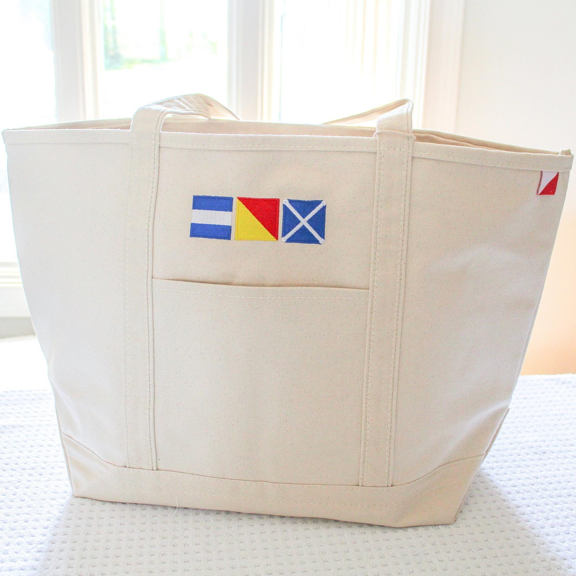 Monogrammed Nautical Flag Canvas Tote | Personalized Summer Bag | Nautical Flag Canvas Boat Tote Bag | Nautical Flag Letters | Monogram Tote