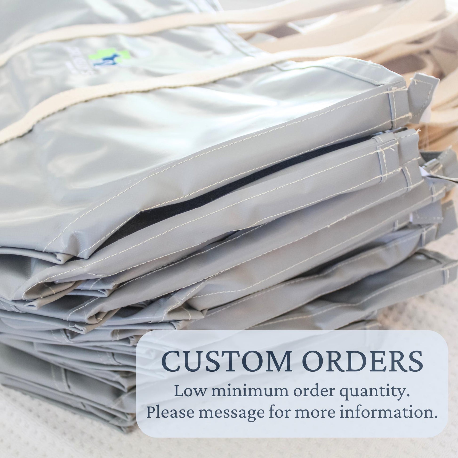 Custom Vinyl Tote Bag: 2 Tote Minimum | Business Branded Gifts | Custom Company, School Logo Tote | Corporate Gifting | Branded Gifts