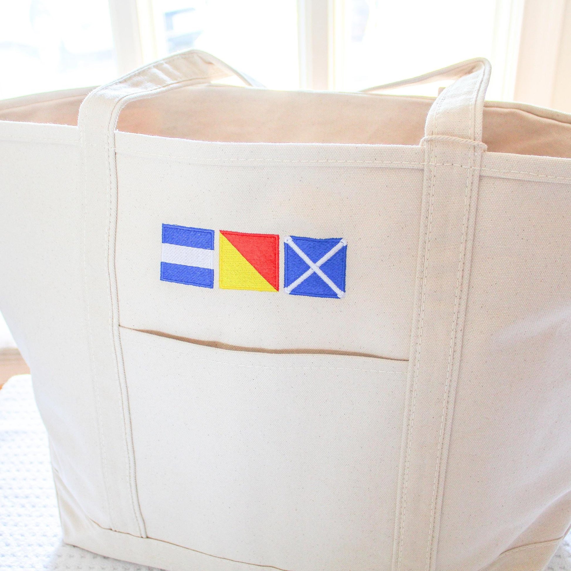Monogrammed Nautical Flag Canvas Tote | Personalized Summer Bag | Nautical Flag Canvas Boat Tote Bag | Nautical Flag Letters | Monogram Tote