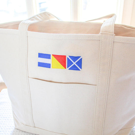 Monogrammed Nautical Flag Canvas Tote | Personalized Summer Bag | Nautical Flag Canvas Boat Tote Bag | Nautical Flag Letters | Monogram Tote