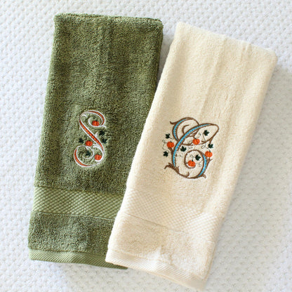 Embroidered Pumpkin Monogrammed Hand Towel | Fall Kitchen Towel | Thanksgiving Hostess Gift | Autumn Bathroom Decor | Monogram Guest Towel